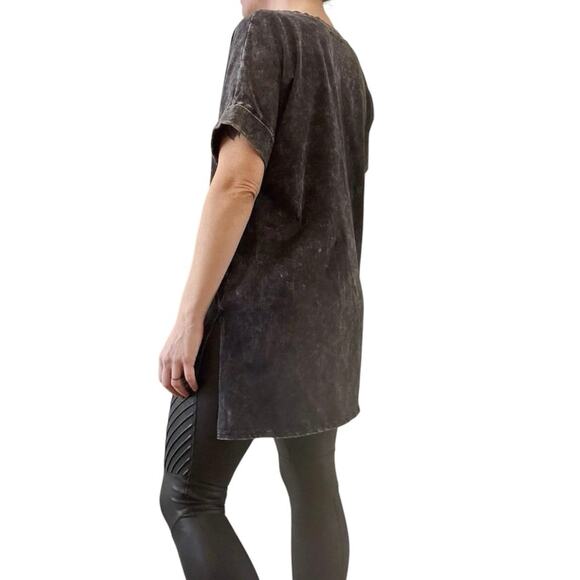 Zenana Acid Wash Rolled Cuff Oversized Pullover Tee - Picture 3 of 8